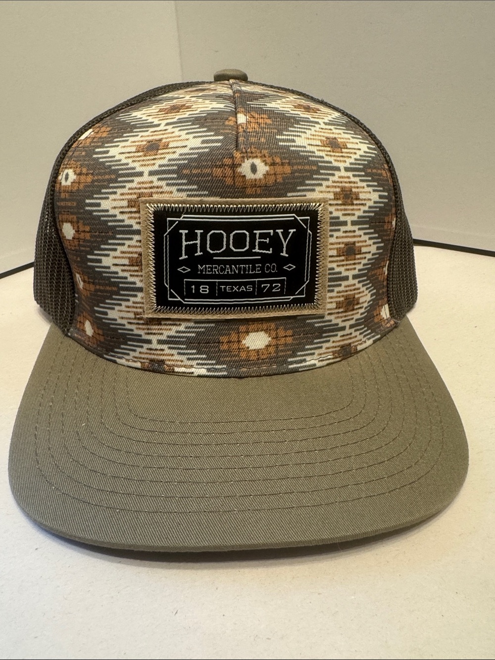 Hooey Olive and Tan Aztec Patch Trucker Hat